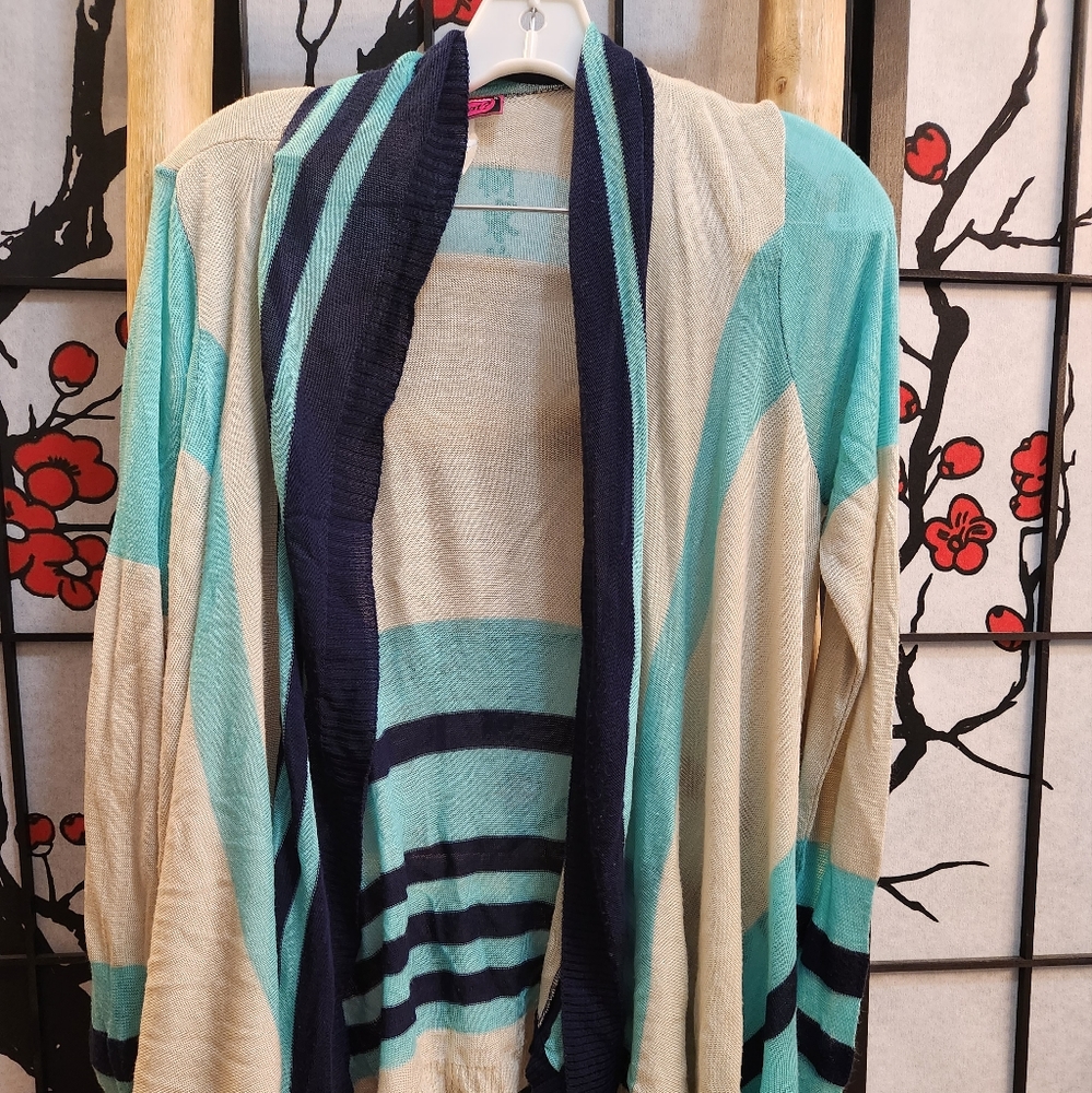 Teal and white long cardigan